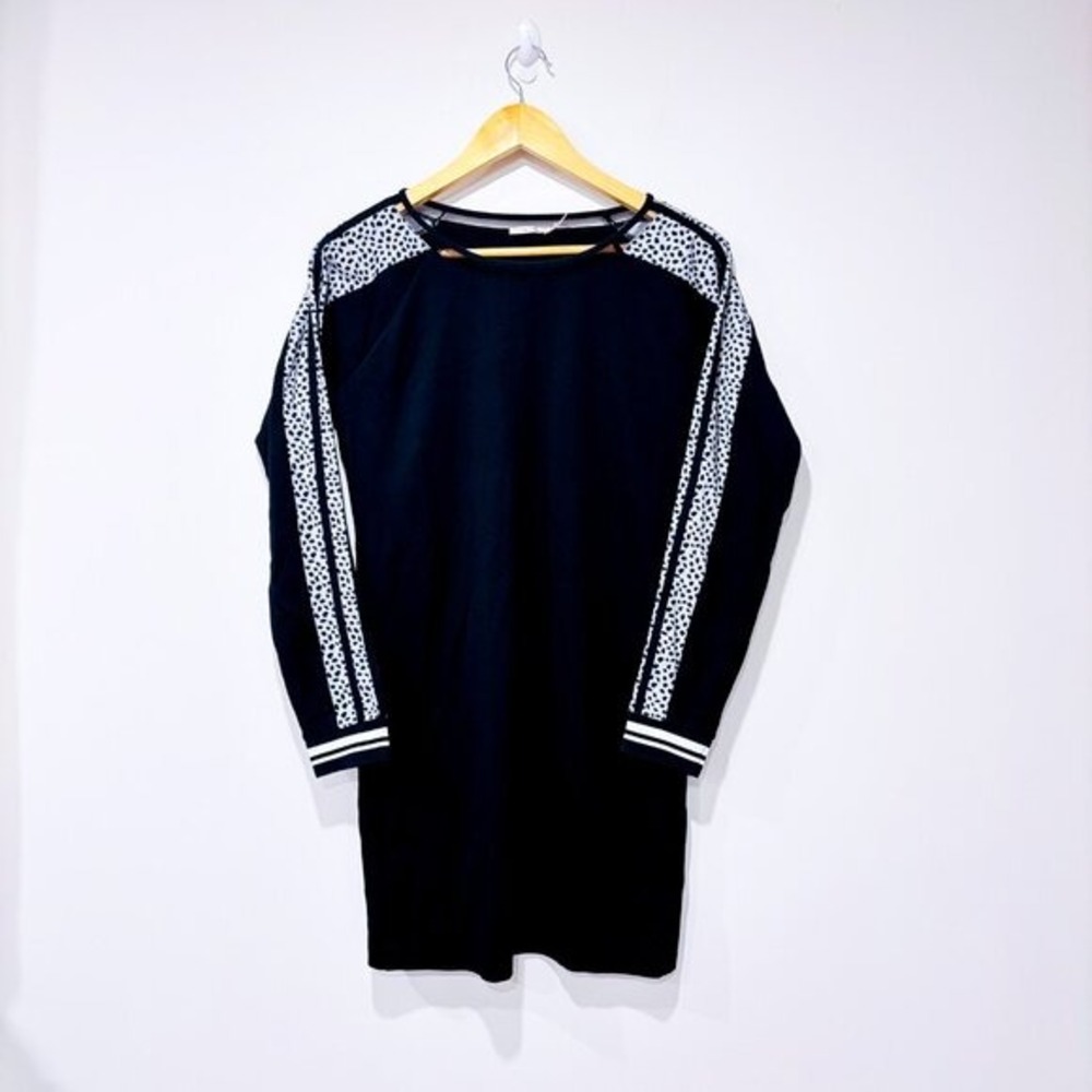 ESQUALO Black Animal Print Long‎ Sleeve Shift Mini Dress Medium